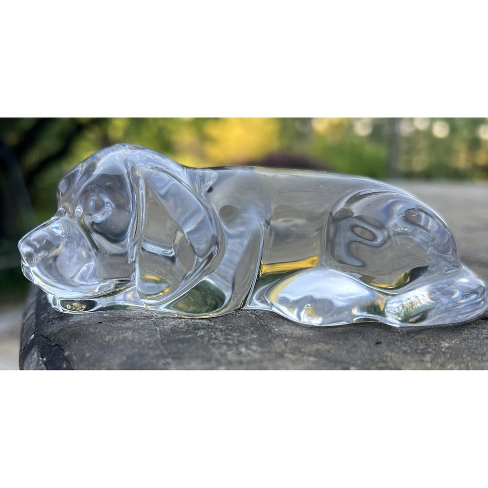 Crystal Clear Glass Sleeping Dog Figurine Crystal Style Paperweight 5"